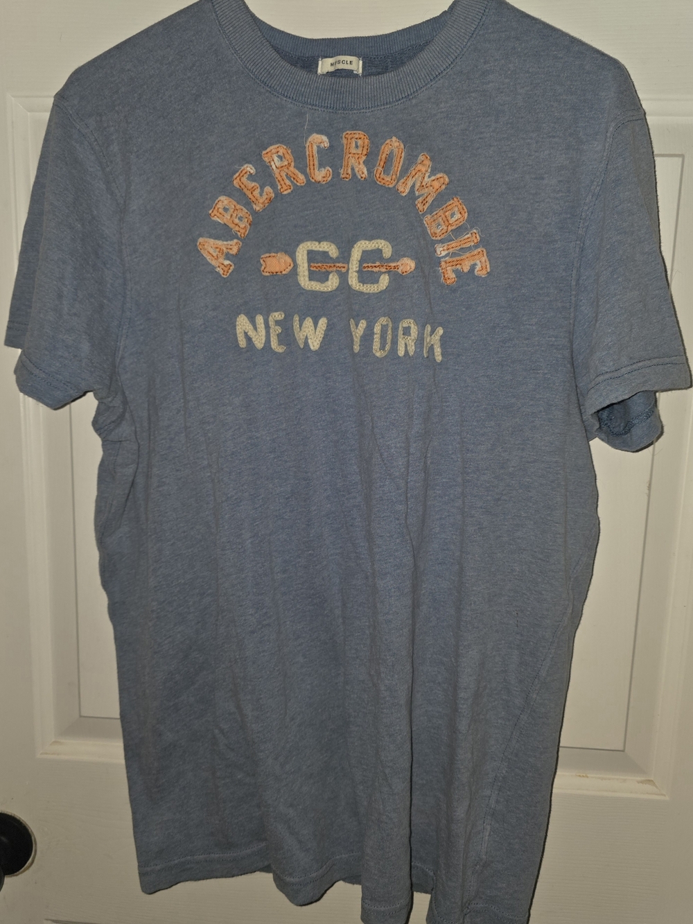 Abercrombie & Fitch Blue Short-Sleeve Logo Tee with Orange Accents